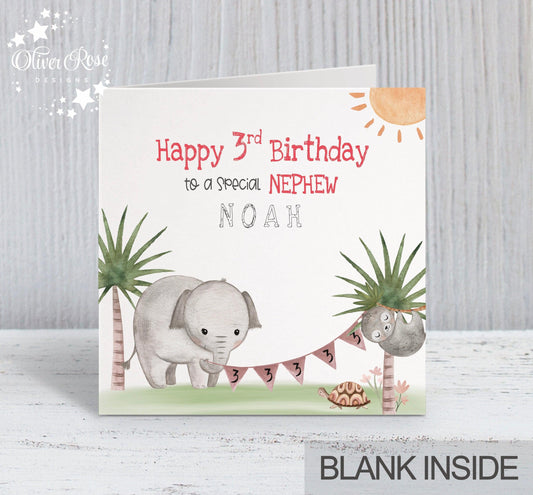 Safari Animals Birthday Card (5.75" Square) (Elephant) - Oliver Rose Designs