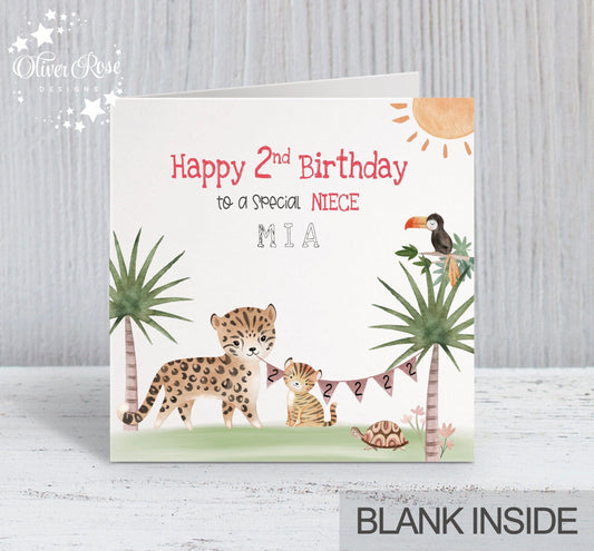 Safari Animals Birthday Card (5.75" Square) (Leopard) - Oliver Rose Designs