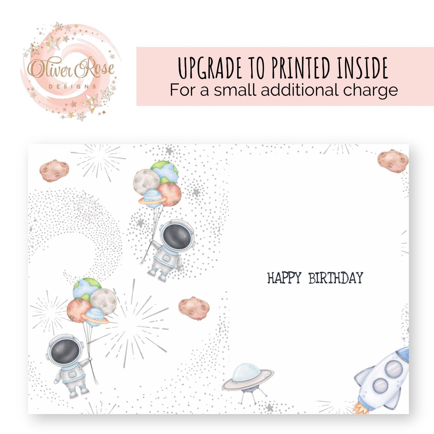 Space Theme Astronaut A5 Matching Printed Design Inside Upgrade, Happy Birthday
