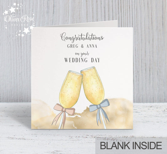 Wedding Card, Congratulations on your wedding day, Personalised Card, Pink & Blue
